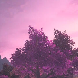 Screenshot of a cherry blossom tree from The Legend of Zelda: Breath of the Wild